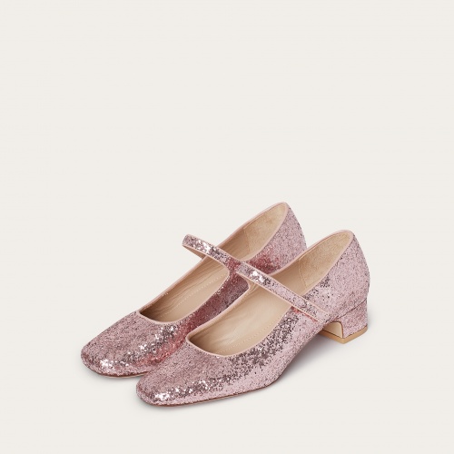 Dora Low Heels, pink glitter | Balagan Studio