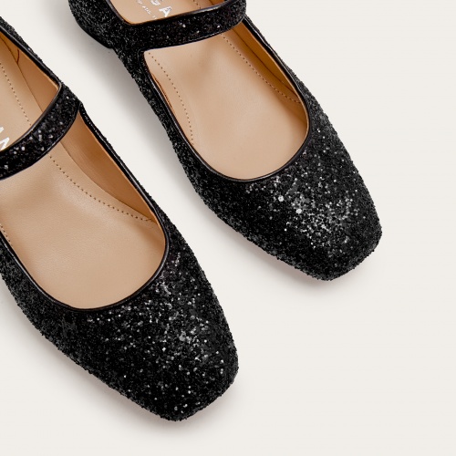 Dora Low Heels, black glitter | Balagan Studio