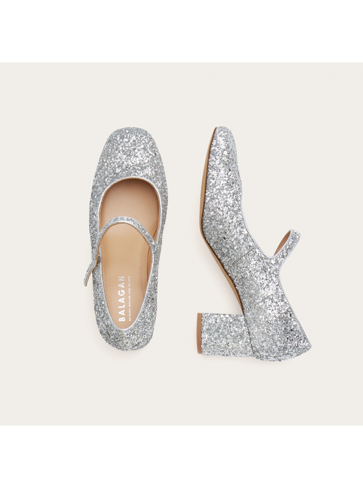 Dora Pumps mit hohem Absatz, Silberglitzer | Balagan Studio