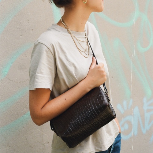 Rofe Bag M, brown croco OUTLET | Balagan Studio