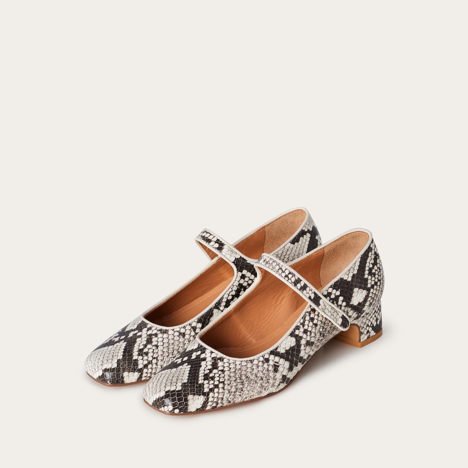  Dora Low Heels, off white python pattern-9 