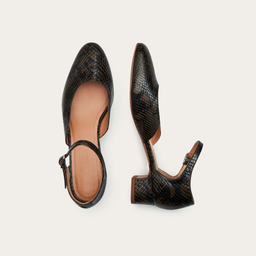 Forte Heels, olive python pattern | Balagan Studio