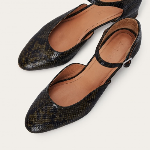 Forte Heels, olive python pattern | Balagan Studio
