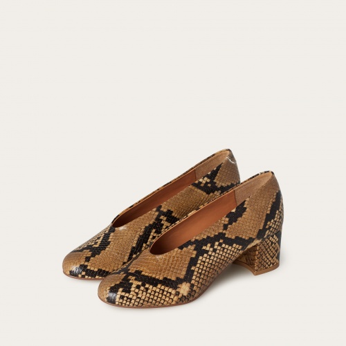 Leilot Heels, brown python pattern | Balagan Studio