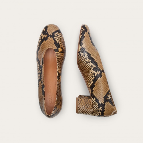 Leilot Heels, brown python pattern | Balagan Studio