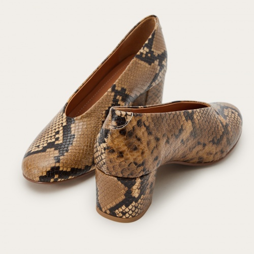 Leilot Heels, brown python pattern | Balagan Studio