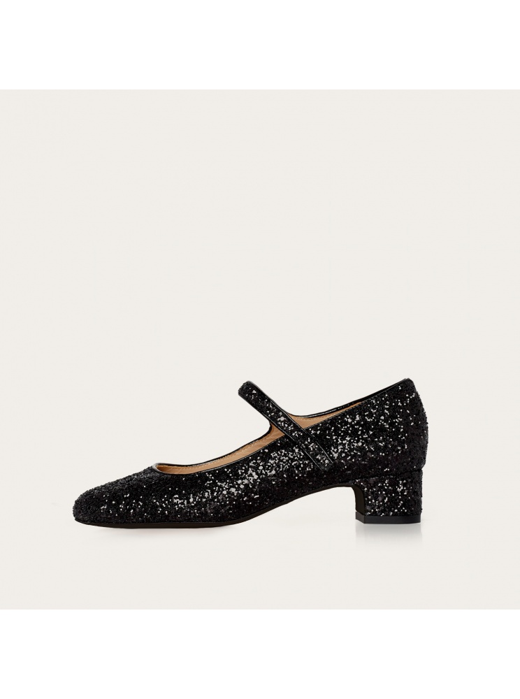 Dora Low Heels, black glitter