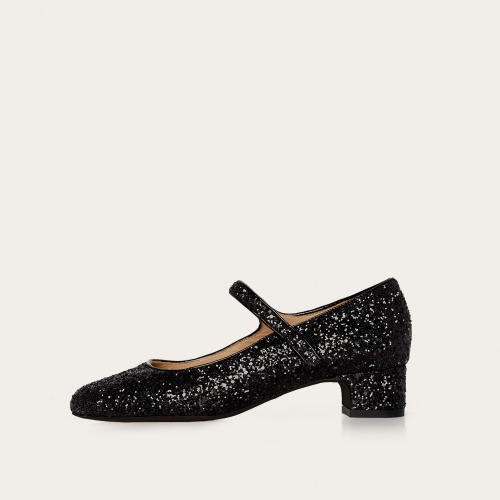 Dora Low Heels, black glitter