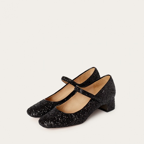 Dora Low Heels, black glitter | Balagan Studio