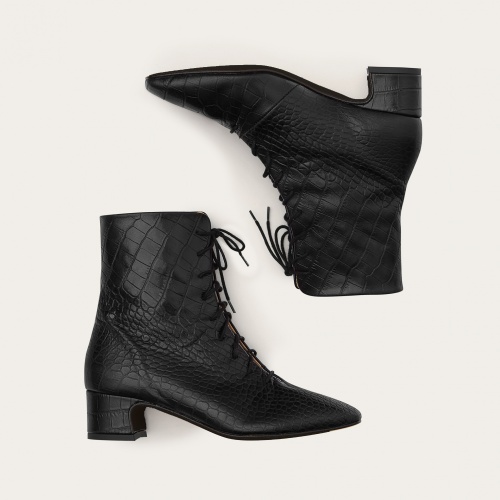 Victoria Boots, black croco | Balagan Studio