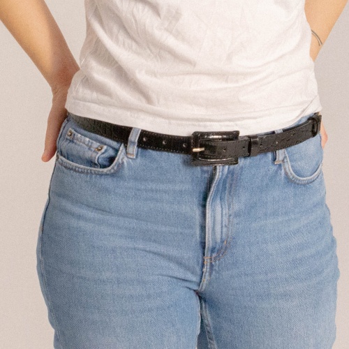 Belt with a coated buckle, black croco | Balagan Studio