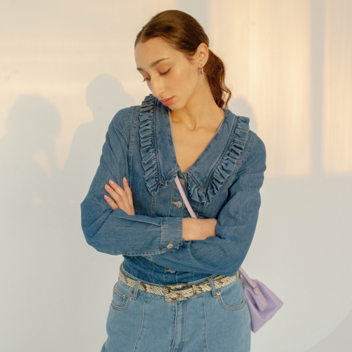 Pasek z powlekaną klamrą, złamana biel wzór węża | Balagan Studio