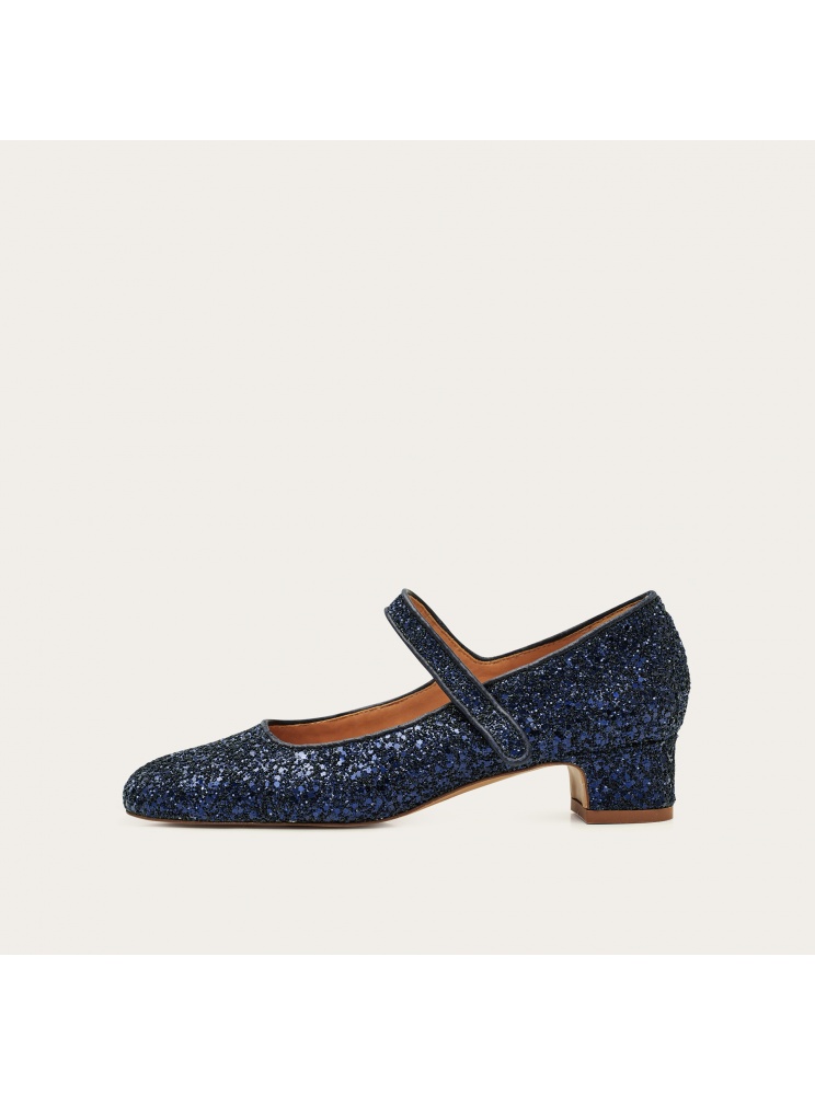 Dora Low Heels, navy glitter