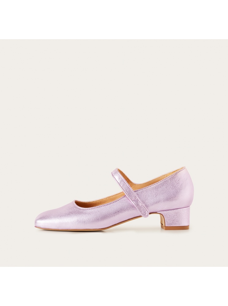 Dora Low Heels, metallic pink