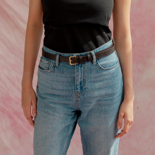 Unisex belt with a metal buckle, dark brown | Balagan Studio