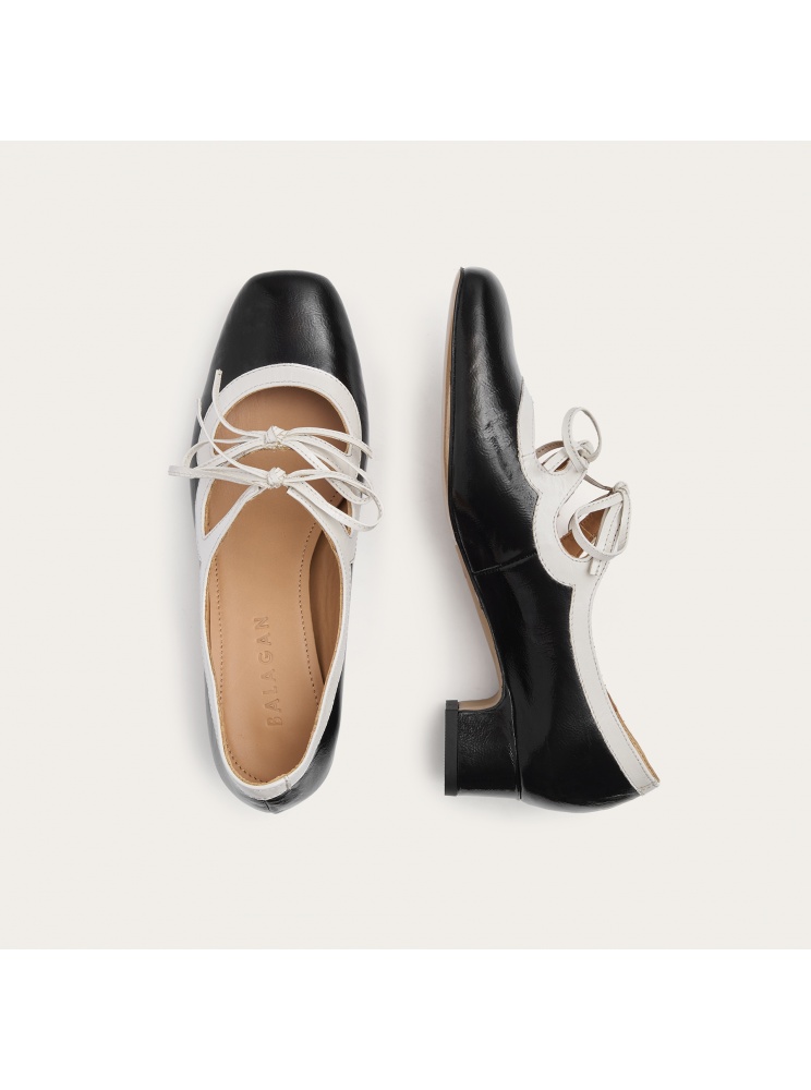Greta Pumps, schwarz-weißes Glanzleder | Balagan Studio