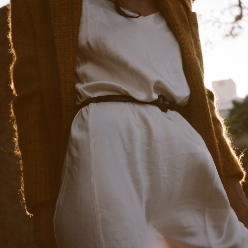 Thin belt with a coated buckle, black croce pattern | Balagan Studio