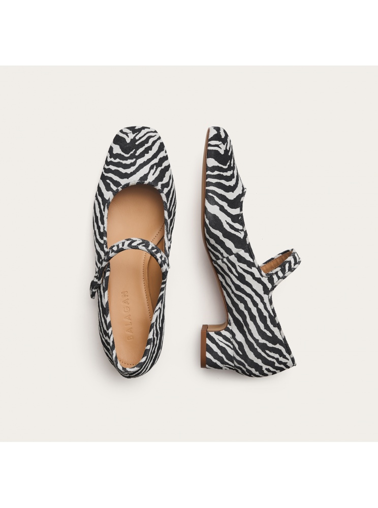 Dora Low Heels, zebra velvet | Balagan Studio