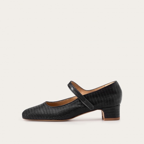 Dora Low Heels, black lizard