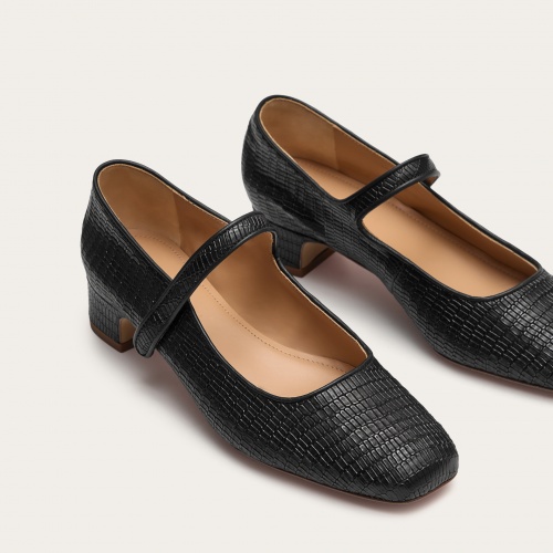 Dora Low Heels, black lizard | Balagan Studio