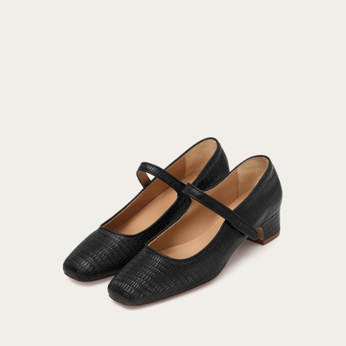 Dora Low Heels, black lizard | Balagan Studio