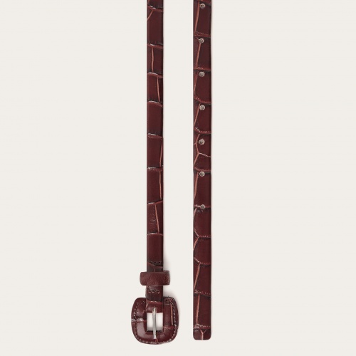 Thin belt with a coated buckle, brown croce pattern | Balagan Studio