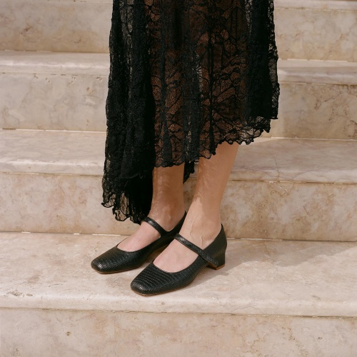 Dora Low Heels, black lizard | Balagan Studio