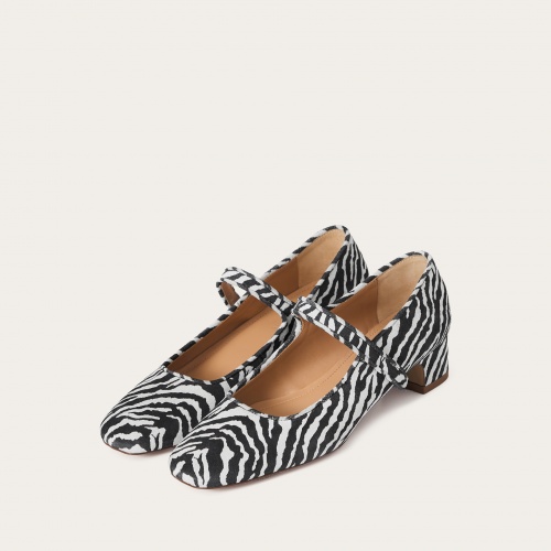Dora czółenka na niskim obcasie, zebra welur | Balagan Studio