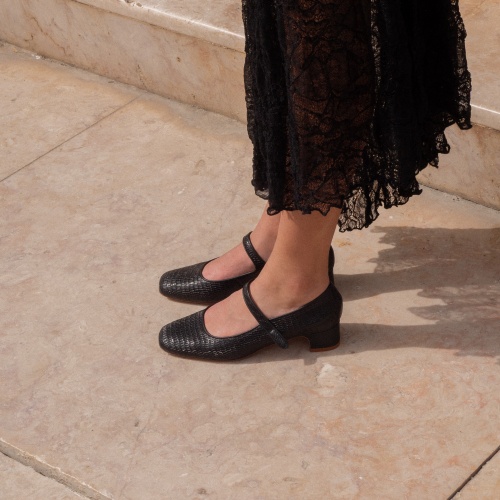 Dora Low Heels, black lizard | Balagan Studio