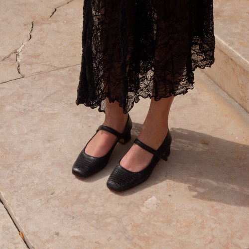 Dora Low Heels, black lizard | Balagan Studio