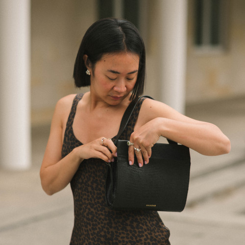 Gala torebka M, czarny wzór jaszczurki | Balagan Studio