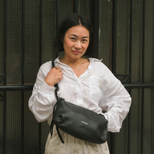 Marianne torebka M, czarny wzór jaszczurki | Balagan Studio