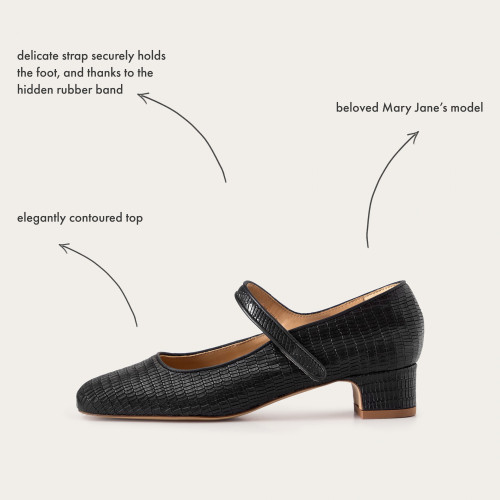 Dora Low Heels, black lizard | Balagan Studio