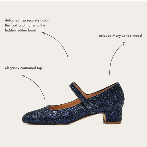 Dora Low Heels, navy glitter | Balagan Studio
