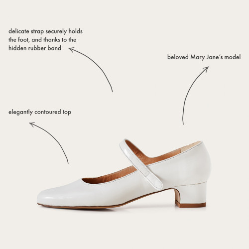 Dora Low Heels, glossy white | Balagan Studio