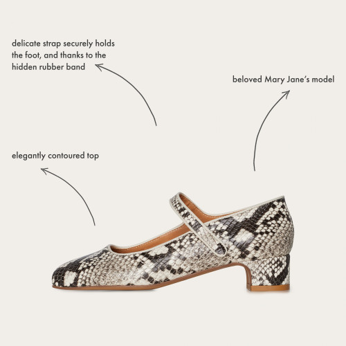 Dora Low Heels, off white python pattern | Balagan Studio