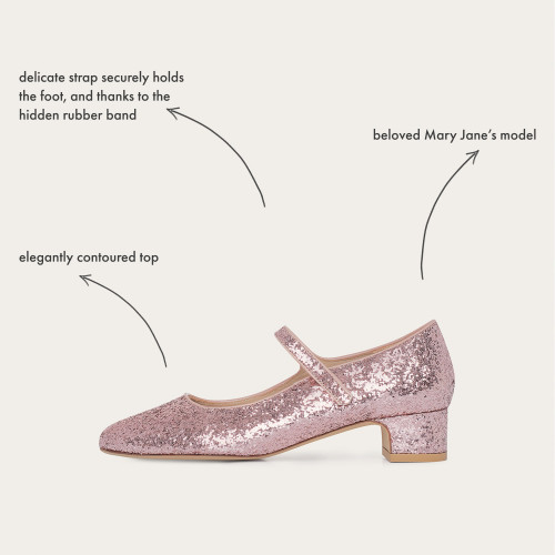 Dora Low Heels, pink glitter | Balagan Studio