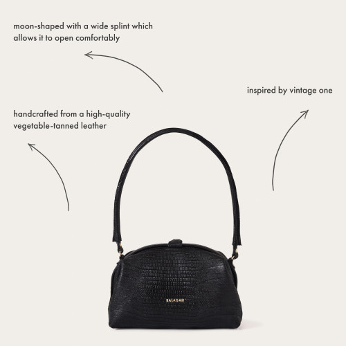 Hug bag torebka M, czarny wzór jaszczurki | Balagan Studio