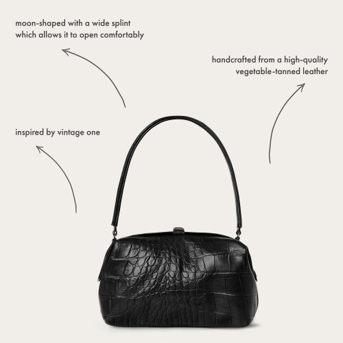 Hug bag torebka M, czarny wzór krokodyla OUTLET | Balagan Studio