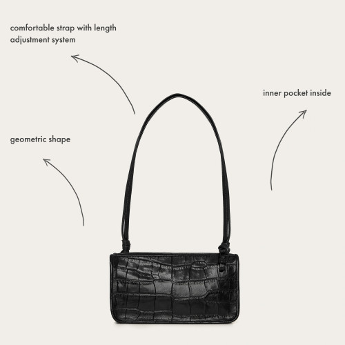 Suzanne torebka S, czarny wzór krokodyla | Balagan Studio