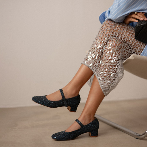 Dora Low Heels, navy glitter | Balagan Studio