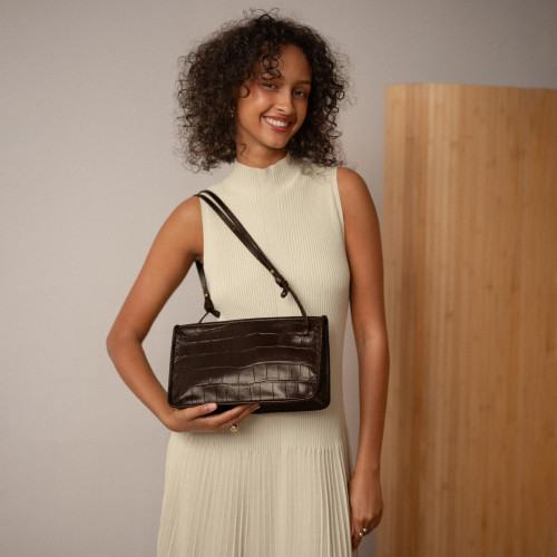 Suzanne torebka M, brązowy wzór krokodyla | Balagan Studio