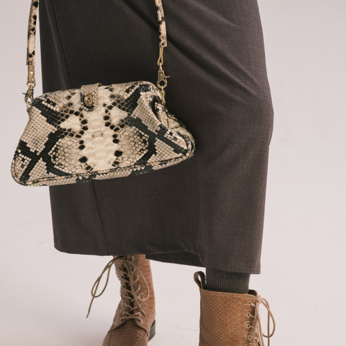 Rofe Vintage torebka M, złamana biel wzór pytona | Balagan Studio