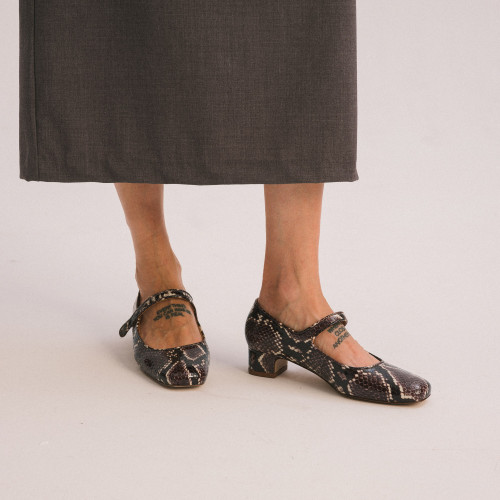 Dora Low Heels, brown python pattern | Balagan Studio