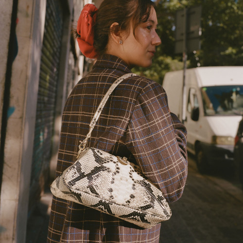 Rofe Vintage Bag M, off white python pattern | Balagan Studio