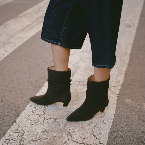 Fiona botki, czekoladowy brąz welur | Balagan Studio