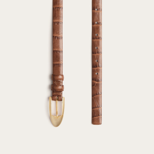 Thin belt with a buckle, caramel croco | Balagan Studio