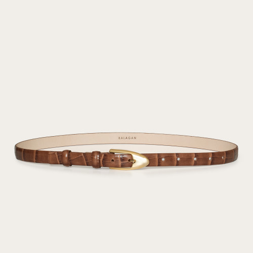 Thin belt with a buckle, caramel croco | Balagan Studio