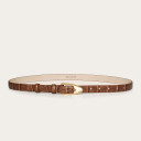 Thin belt with a buckle, caramel croco