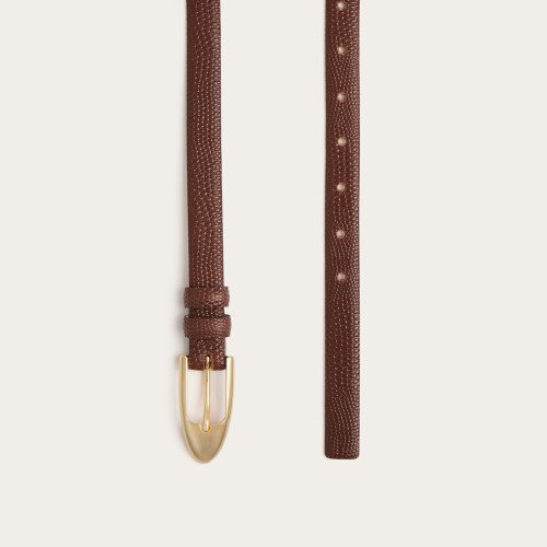 Thin belt with a buckle, brown lizard pattern| Balagan Studio